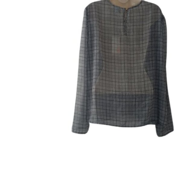 A New Day Womens Blouse Black Combo Plaid Semi Sheer Chiffon XXL New - Picture 3 of 3